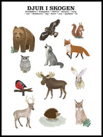 Poster: Djur i skogen, av Lindblom of Sweden