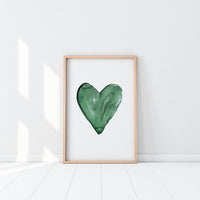 Poster: Akvarellhjärta, grön, av EMELIEmaria