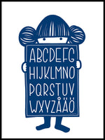 Poster: Alfabetskompis blå, av Anna Grundberg