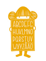 Poster: Alfabetskompis gul, av Anna Grundberg