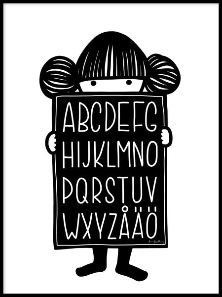 Poster: Alfabetskompis svart, av Anna Grundberg
