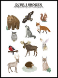 Poster: Djur i skogen, av Lindblom of Sweden