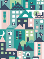 Poster: En liten stad, rosa och blå, av ANNABOYE