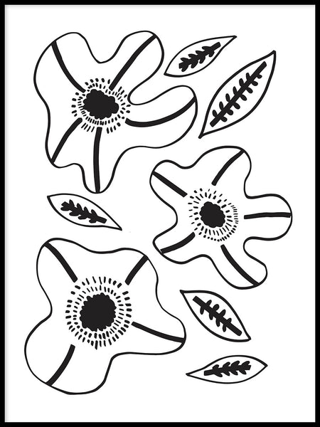 Poster: Flower rain, black and white, av Suvi Järvelin