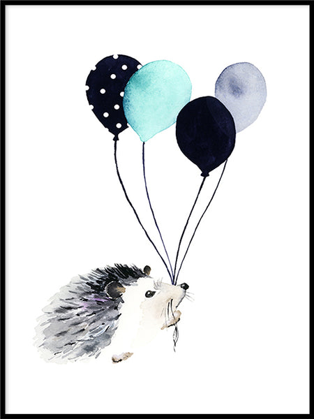 Poster: Igelkott med ballong, av Cora konst & illustration