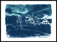 Poster: Hus och himmel i blått, av Lisbeth Svärling