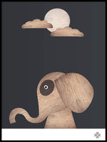 Poster: Wood Elephant, dark, av Paperago